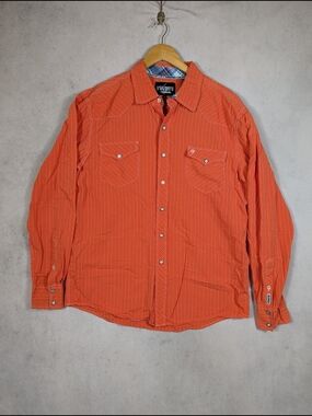 Garth Brooks Sevens by Cinch Western Pearl Snap Shirt Men's Size L Orange Rodeo